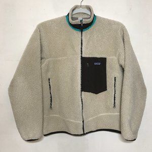 Patagonia Mens Size M Retro X Deep Pile Natural Oatmeal Fleece Zip Front Jacket